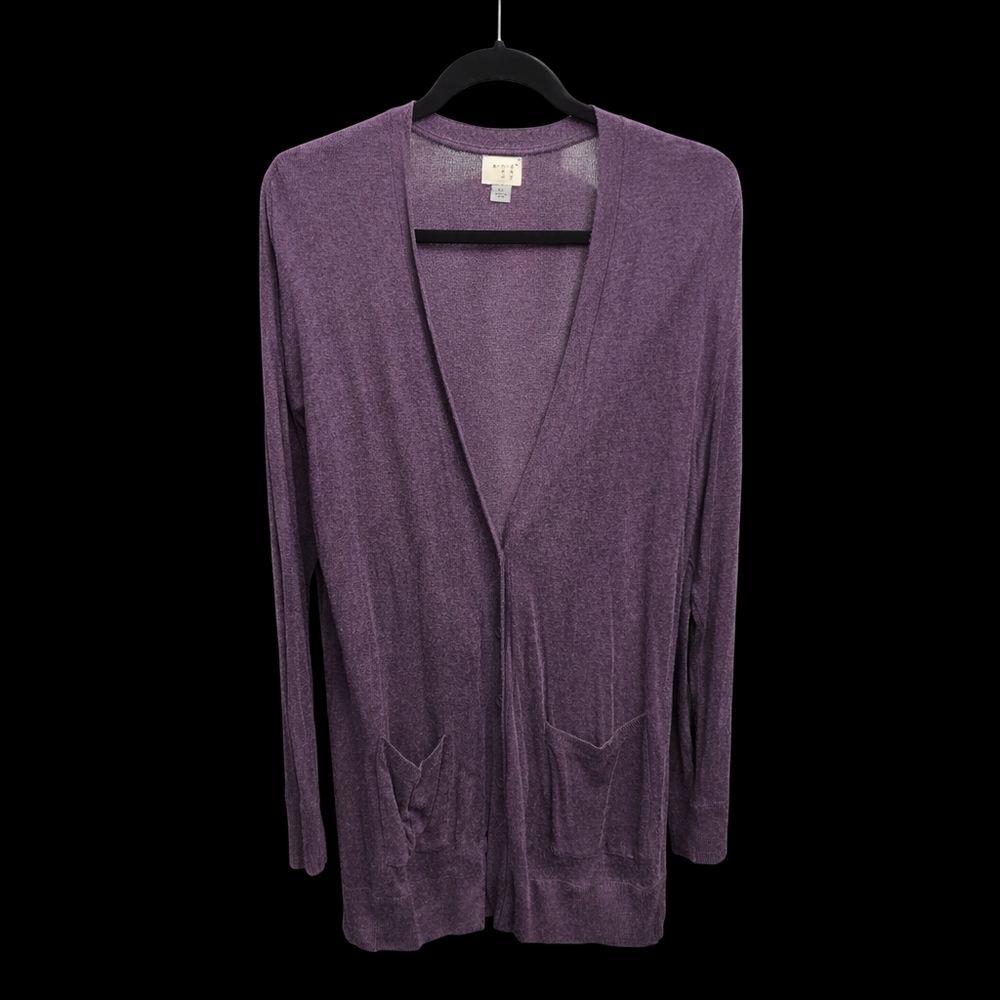 Purple Open Front Cardigan | Lightweight Soft Knit Layering Sweater | XL